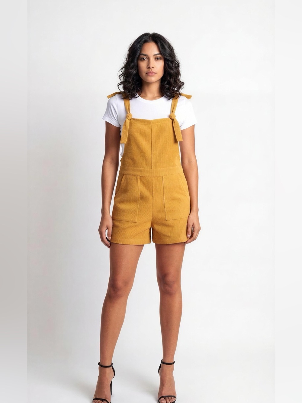 Women’s Mustard Tie-Shoulder Overalls